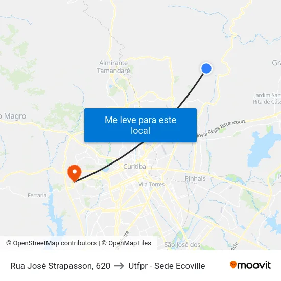 Rua José Strapasson, 620 to Utfpr - Sede Ecoville map