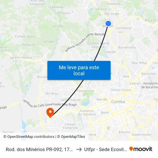 Rod. dos Minérios PR-092, 1700 to Utfpr - Sede Ecoville map
