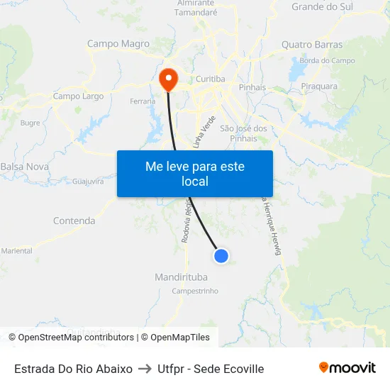 Estrada Do Rio Abaixo to Utfpr - Sede Ecoville map