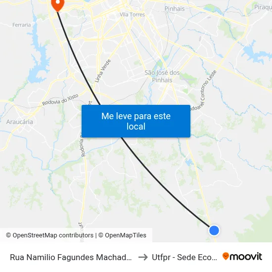 Rua Namilio Fagundes Machado, 310 to Utfpr - Sede Ecoville map