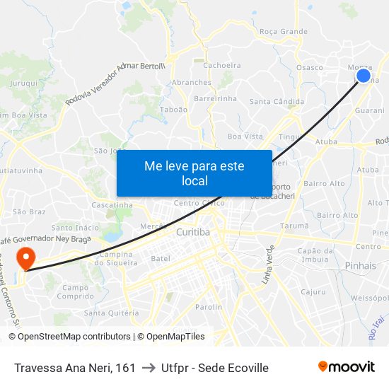 Travessa Ana Neri, 161 to Utfpr - Sede Ecoville map