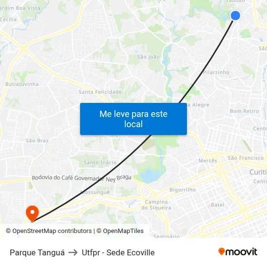 Parque Tanguá to Utfpr - Sede Ecoville map