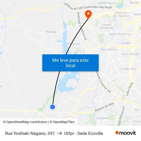 Rua Yoshiaki Nagano, 391 to Utfpr - Sede Ecoville map