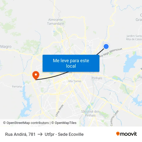 Rua Andirá, 781 to Utfpr - Sede Ecoville map