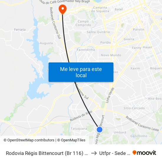 Rodovia Régis Bittencourt (Br 116) - Viaduto Pompéia to Utfpr - Sede Ecoville map