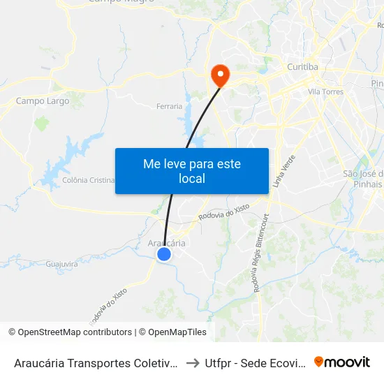 Araucária Transportes Coletivos to Utfpr - Sede Ecoville map