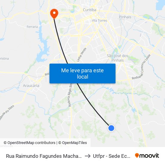 Rua Raimundo Fagundes Machado 364 to Utfpr - Sede Ecoville map