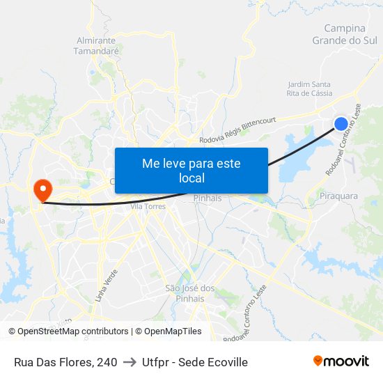 Rua Das Flores, 240 to Utfpr - Sede Ecoville map