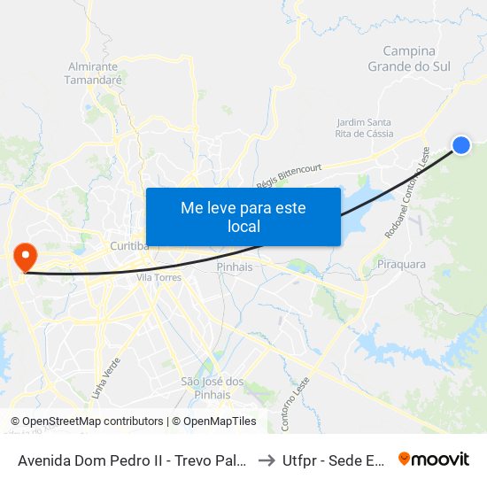 Avenida Dom Pedro II - Trevo Palmitalzinho to Utfpr - Sede Ecoville map