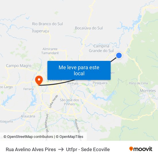 Rua Avelino Alves Pires to Utfpr - Sede Ecoville map