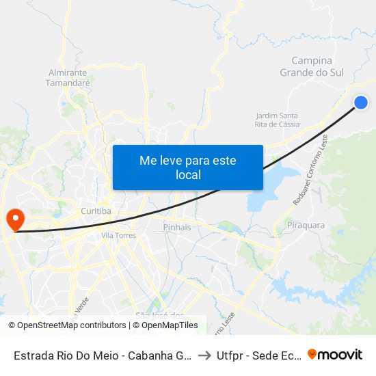 Estrada Rio Do Meio - Cabanha Galponeiro to Utfpr - Sede Ecoville map