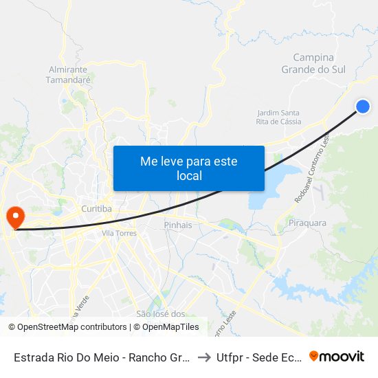 Estrada Rio Do Meio - Rancho Gralha Azul to Utfpr - Sede Ecoville map