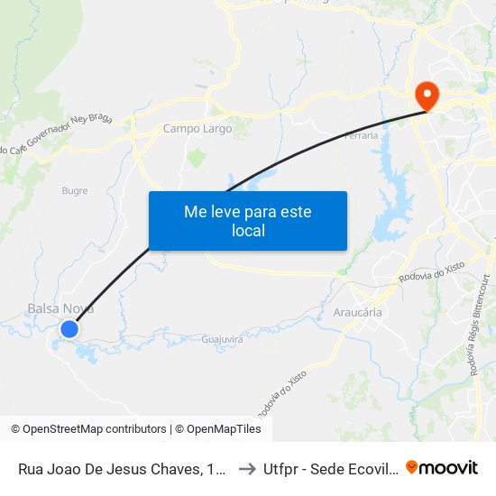 Rua Joao De Jesus Chaves, 170 to Utfpr - Sede Ecoville map