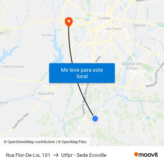 Rua Flor-De-Lis, 101 to Utfpr - Sede Ecoville map