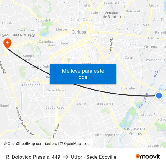 Rua Dolovico Pissaia 500 to Utfpr - Sede Ecoville map