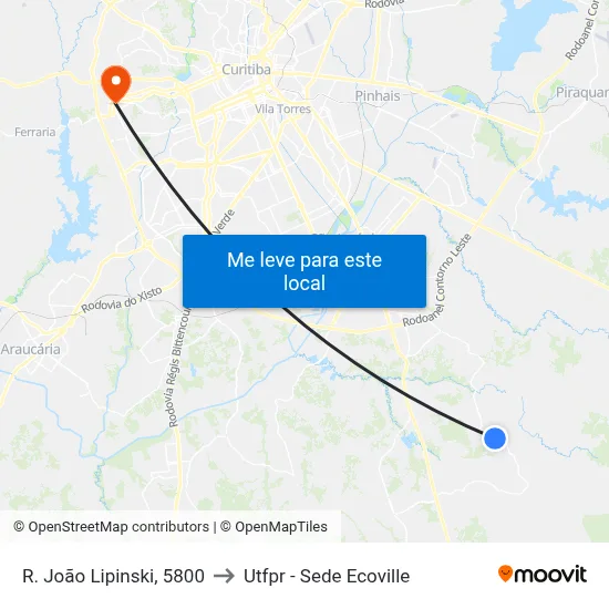 R. João Lipinski, 5800 to Utfpr - Sede Ecoville map