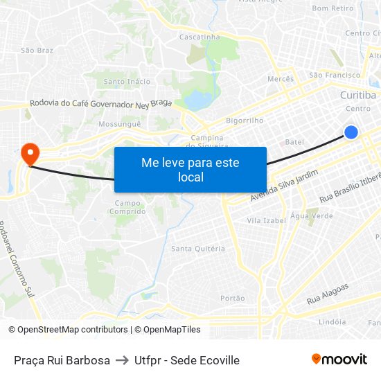 Praça Rui Barbosa to Utfpr - Sede Ecoville map