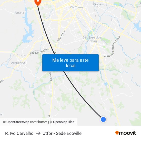 R. Ivo Carvalho to Utfpr - Sede Ecoville map