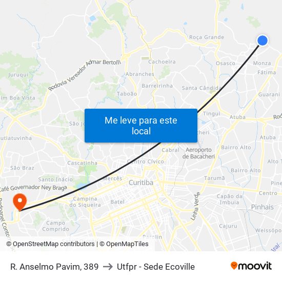 R. Anselmo Pavim, 389 to Utfpr - Sede Ecoville map