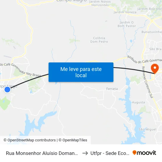 Rua Monsenhor Aluísio Domanski, 35 to Utfpr - Sede Ecoville map