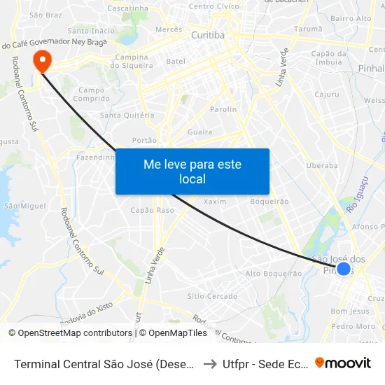 Terminal Central São José (Desembarque) to Utfpr - Sede Ecoville map