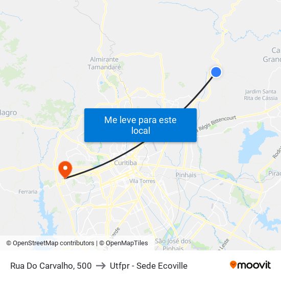 Rua Do Carvalho, 500 to Utfpr - Sede Ecoville map