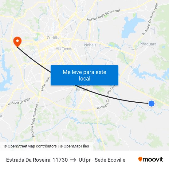 Estrada Da Roseira, 11730 to Utfpr - Sede Ecoville map