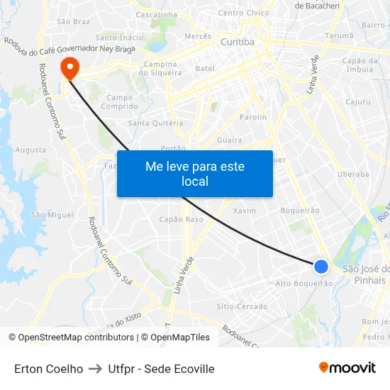 Erton Coelho to Utfpr - Sede Ecoville map