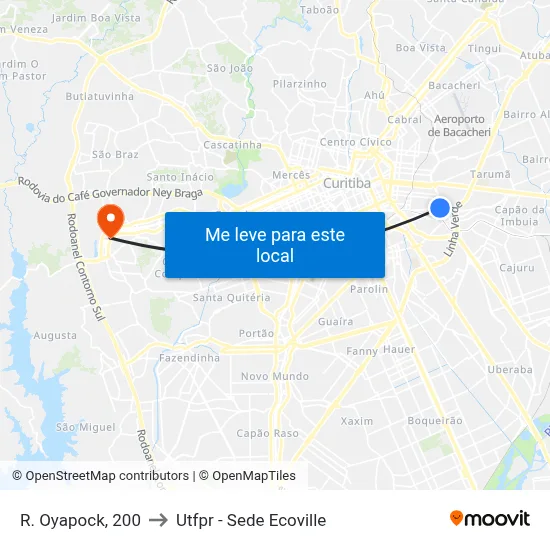 R. Oyapock, 200 to Utfpr - Sede Ecoville map