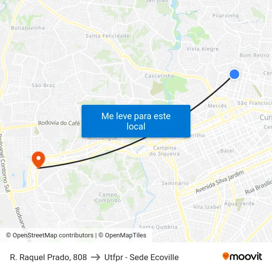 R. Raquel Prado, 808 to Utfpr - Sede Ecoville map