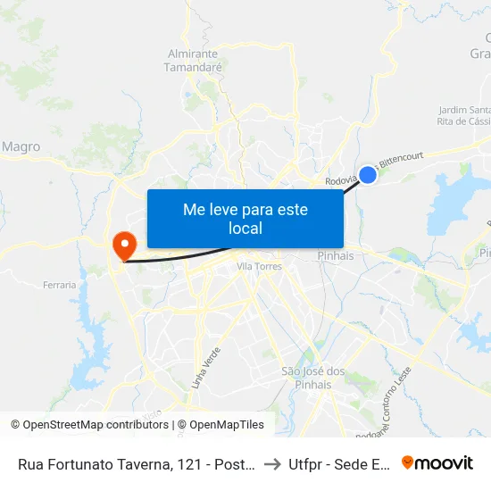Rua Fortunato Taverna, 121 - Posto De Saúde to Utfpr - Sede Ecoville map