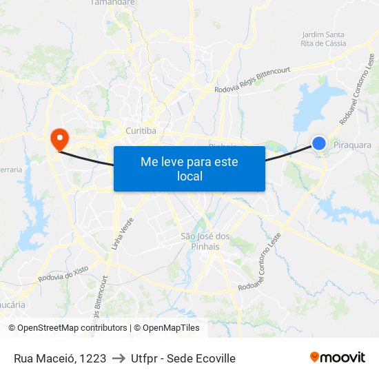 Rua Maceió, 1223 to Utfpr - Sede Ecoville map