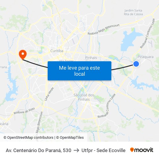Av. Centenário Do Paraná, 530 to Utfpr - Sede Ecoville map