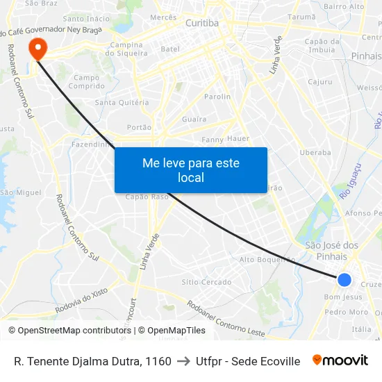 R. Tenente Djalma Dutra, 1160 to Utfpr - Sede Ecoville map