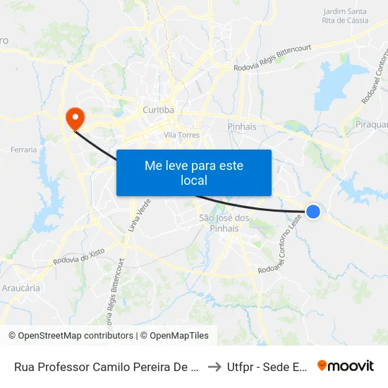 Rua Professor Camilo Pereira De Lima, 1028 to Utfpr - Sede Ecoville map