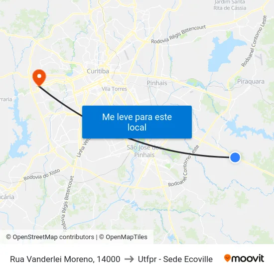 Rua Vanderlei Moreno, 14000 to Utfpr - Sede Ecoville map