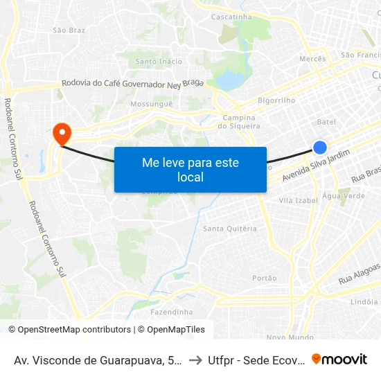 Av. Visconde de Guarapuava, 5000 to Utfpr - Sede Ecoville map