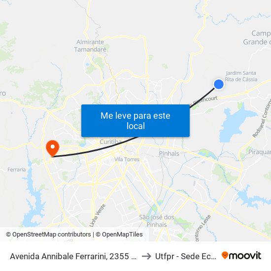 Avenida Annibale Ferrarini, 2355 - Ceccon to Utfpr - Sede Ecoville map