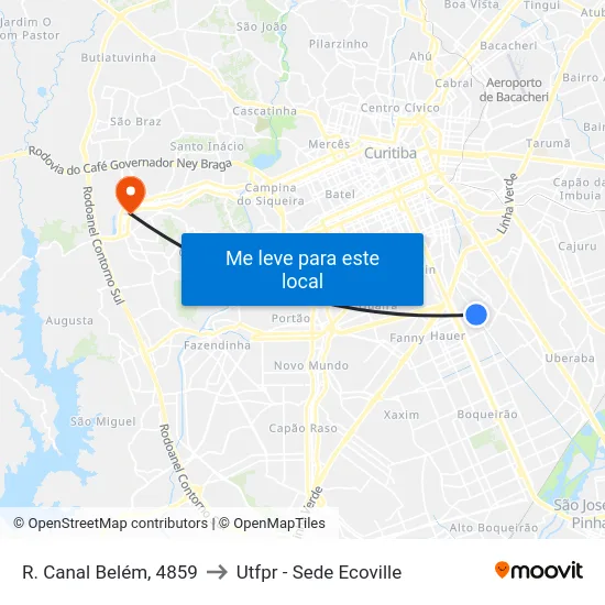 R. Canal Belém, 4859 to Utfpr - Sede Ecoville map