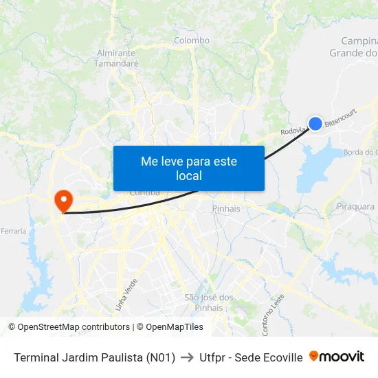 Terminal Jardim Paulista (N01) to Utfpr - Sede Ecoville map