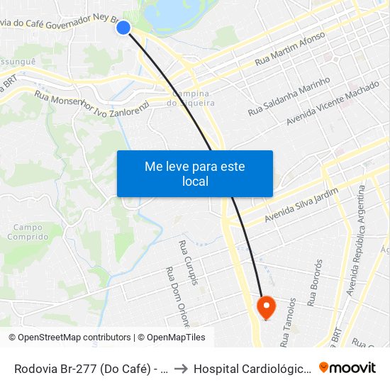 Rodovia Br-277 (Do Café) - Parque Barigui to Hospital Cardiológico Costantini map