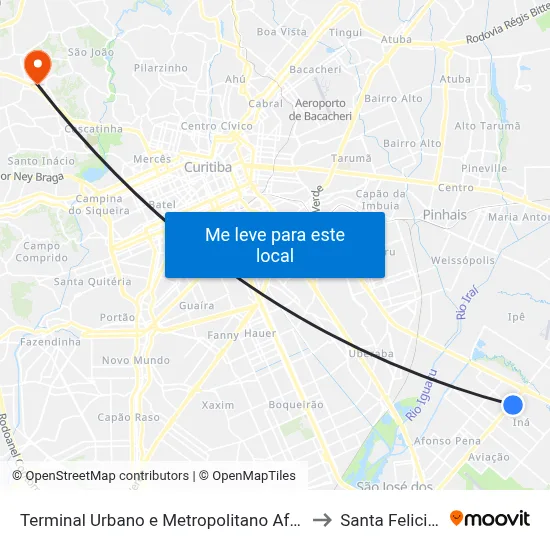 Terminal Urbano e Metropolitano Afonso Pena to Santa Felicidade map