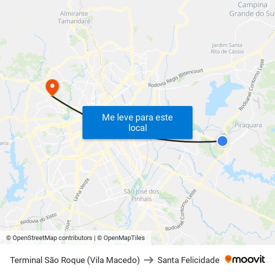 Terminal São Roque (Vila Macedo) to Santa Felicidade map