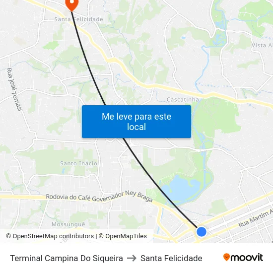 Terminal Campina Do Siqueira to Santa Felicidade map