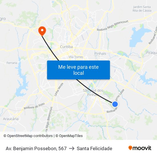 Av. Benjamin Possebon, 567 to Santa Felicidade map