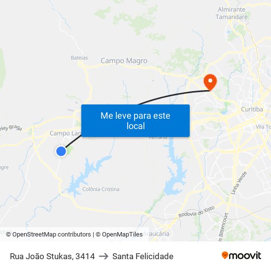 Rua João Stukas, 3414 to Santa Felicidade map
