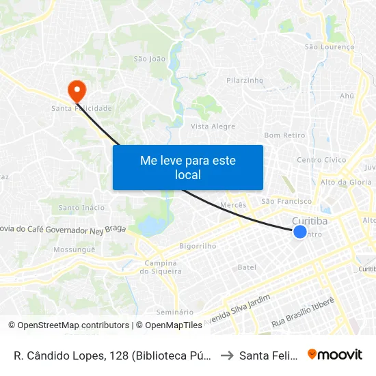 R. Cândido Lopes, 128 (Biblioteca Pública do Paraná) to Santa Felicidade map