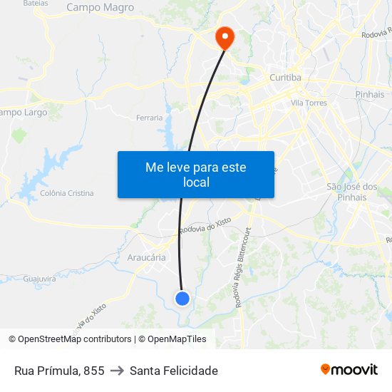 Rua Prímula, 855 to Santa Felicidade map