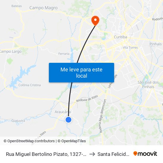 Rua Miguel Bertolino Pizato, 1327-1405 to Santa Felicidade map