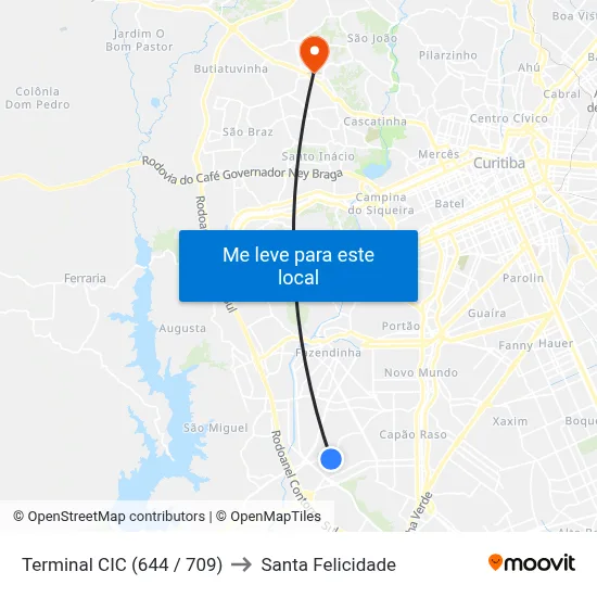 Terminal CIC (644 / 709) to Santa Felicidade map